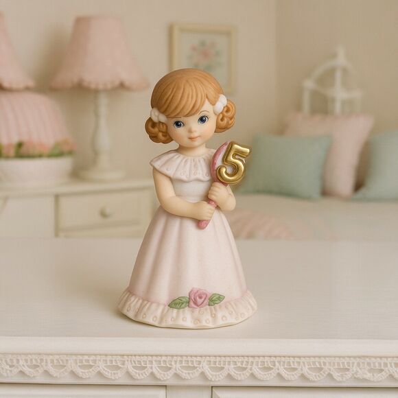 Vintage Enesco Growing Up Girls Age 5 Blonde Figurine 1982 Porcelain Birthday - Picture 10 of 12